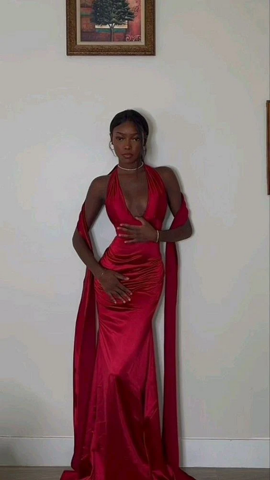 Sexy Mermaid Red V neckline Prom Dress