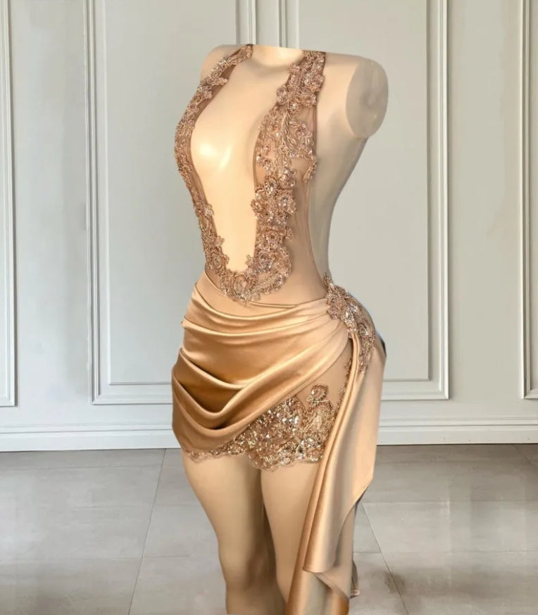 Rose Gold Short Prom Dress For Women Halter Birthday Dresses For Your Birthday Beading Party Gowns Vestidos De Graduación