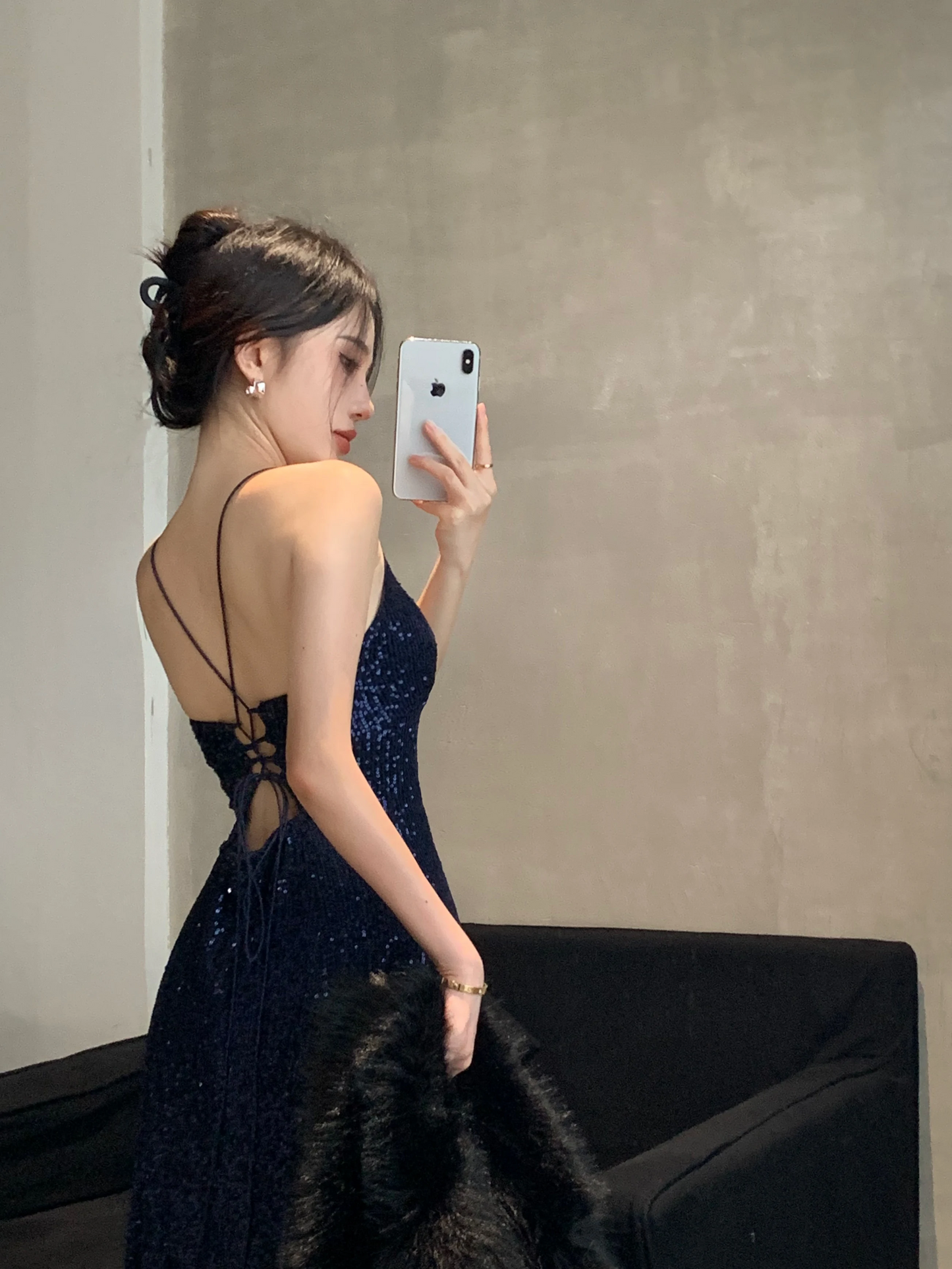 Women's Backless V-Neck Split Maxi Dress Sexy Slim Evening Gown Luxury Dresses Fashion Robe Birthday Party Spring Autumn New