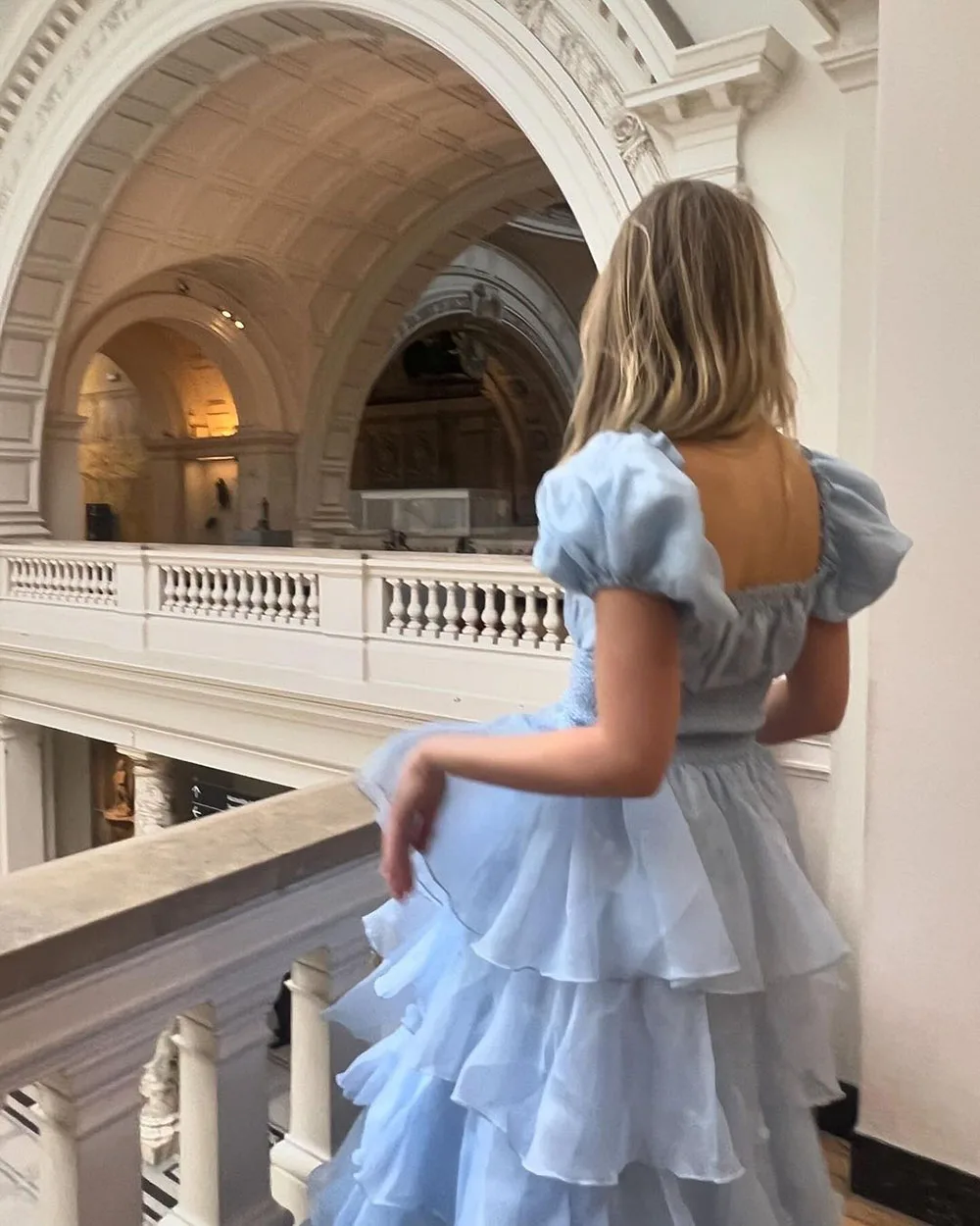 Sky Blue Tiered Skirt Prom Dresses 15 Quinceanera Dresses Puff Short Sleeves Lace Up Formal Party Gowns Birthday Dress