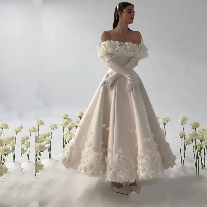 Fashion Flower Prom Dresses with Cape Sweetheart Ruffles Ankle-Length Formal Evening Gown A-Line Wedding Party Dress (No Gloves)