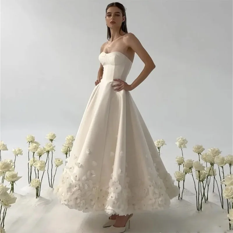 Fashion Flower Prom Dresses with Cape Sweetheart Ruffles Ankle-Length Formal Evening Gown A-Line Wedding Party Dress (No Gloves)