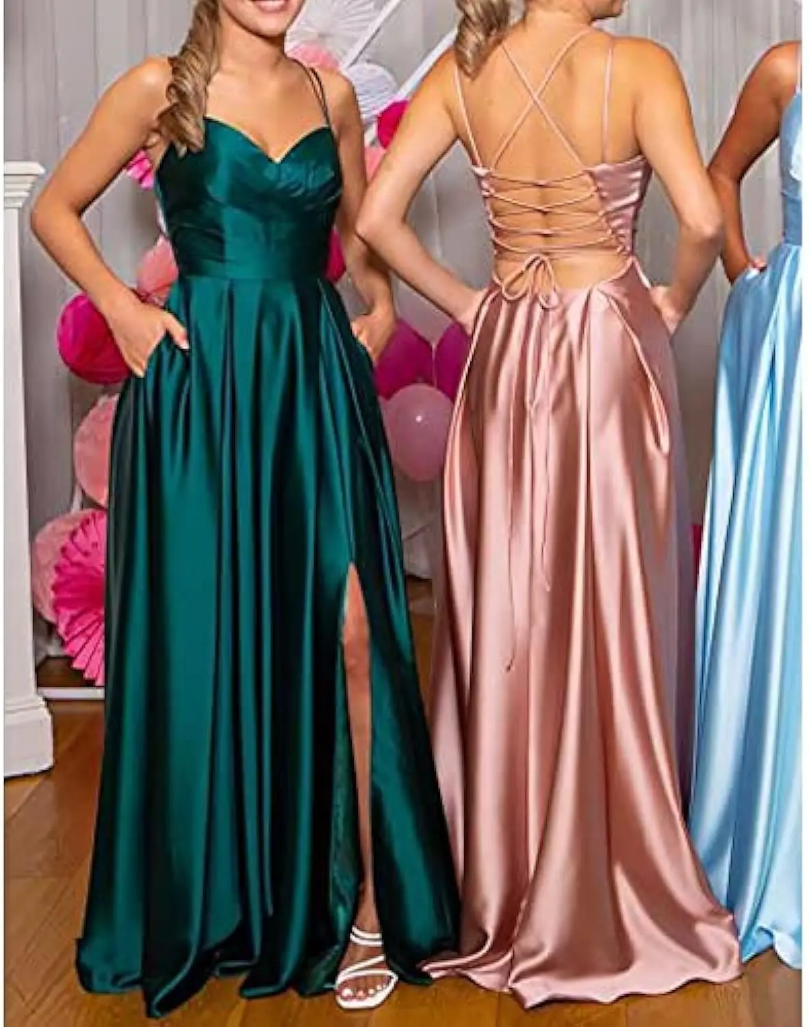 Simple Spaghetti Straps Satin Prom Dresses Side Slit Long Bridesmaid Dresses Formal Occasion gala Women Evening Party Dress