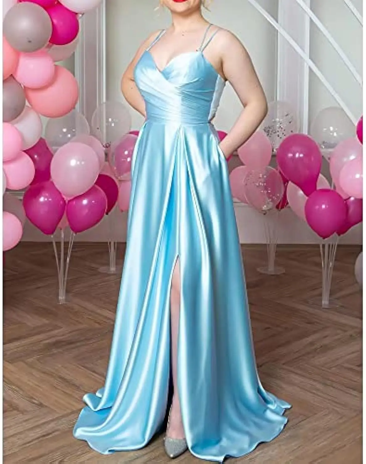 Simple Spaghetti Straps Satin Prom Dresses Side Slit Long Bridesmaid Dresses Formal Occasion gala Women Evening Party Dress