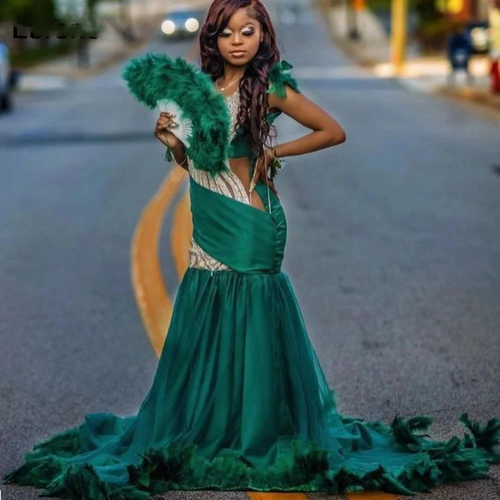 Luxury Green Mermaid Long Mermaid Prom Dress 2024 Silver Beading Crystals Black Girls Party Gown Aso Ebi Evening Dress