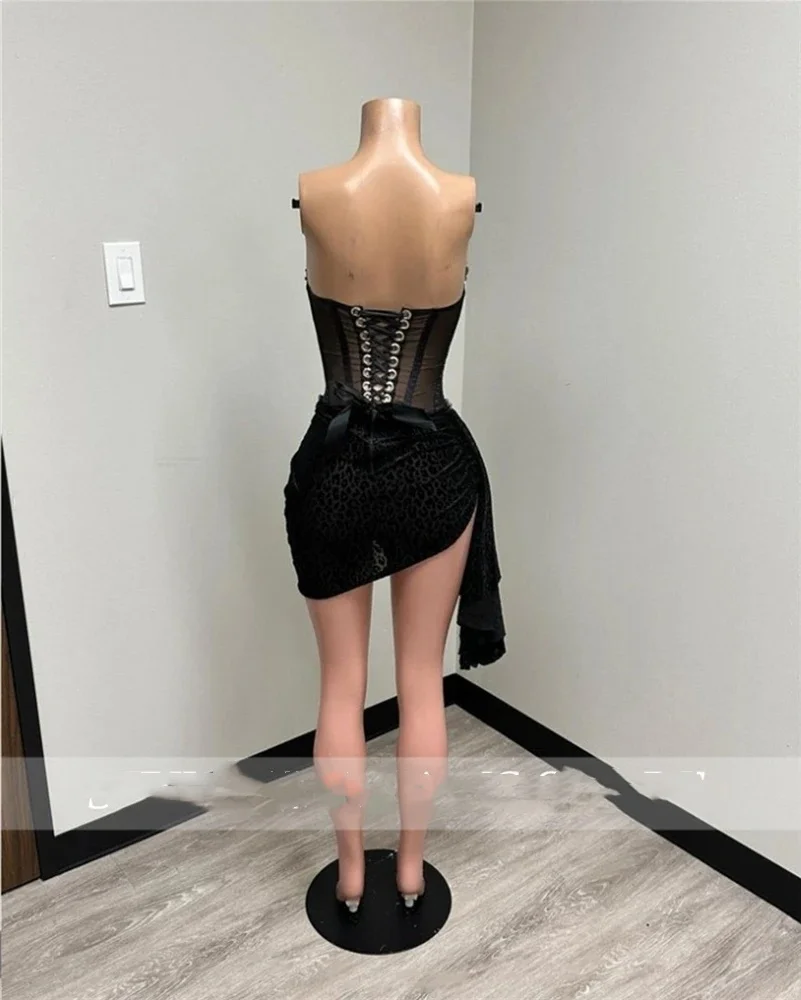 Sexy Strapless Short Prom Dresses For Black Girls Beaded Birthday Party Dress Crystal Mini Cocktail Homecoming Robe De Bal