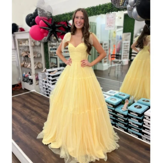 Vintage Yellow Prom Dress Sweet Tulle Formal Occasion Gowns A-shaped Evening Vestidos Princess Graduation Party Vestidos