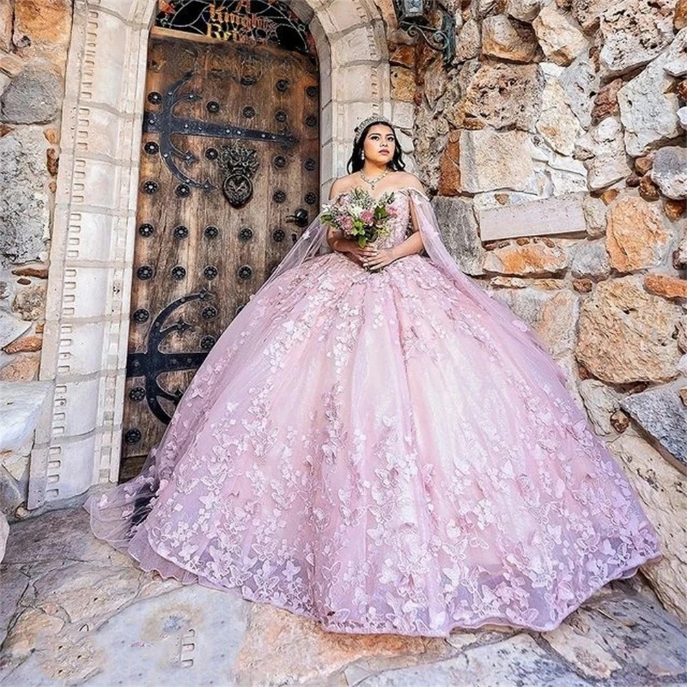 Lilac Quinceanera Dresses Ball Gown Off The Shoulder Appliques Lace Sweet 16 Dresses 15 Años Mexican