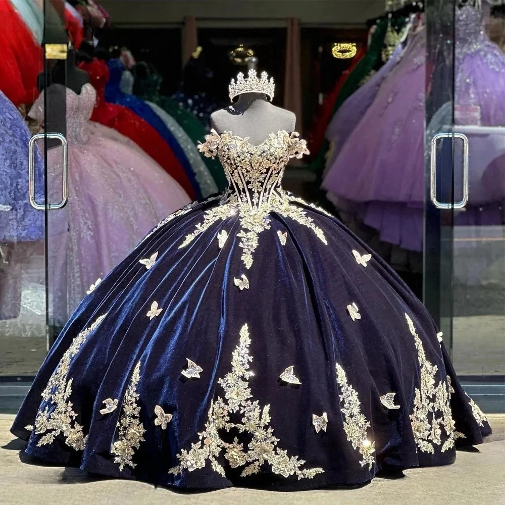 Royal Blue Quinceanera Dresses Ball Gown Sweetheart Sparkly Appliques Puffy Sweet 16 Dresses 15 Años Mexican