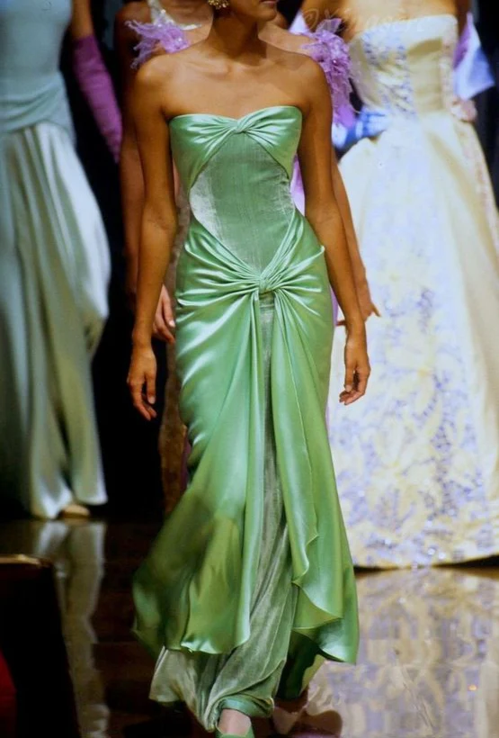 Green Strapless Sheath Velvet Satin Vintage Evening Dress