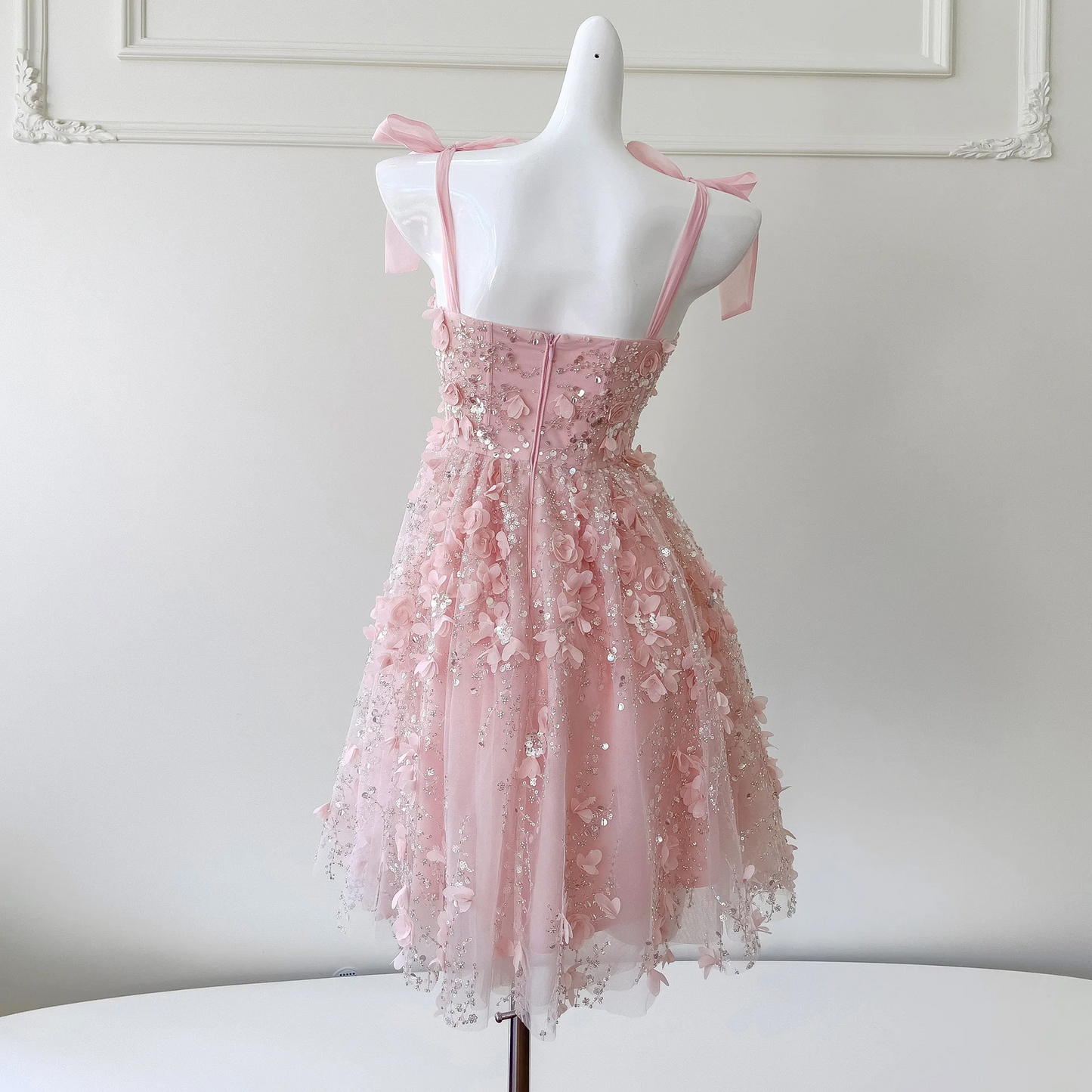 Custom Made Fairy Pink Prom Dresses 3D Flowers Spaghetti Strap Pleat Ruched Above Knee Homecoming Dresses vestidos