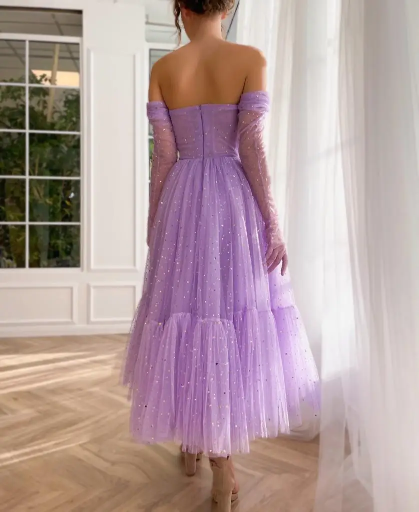 Women's Lilac Tulle Sweet Short Prom Dresses Sleeveless Tea-Length Party Gown Graduation Homecoming Dress vestidos para mujer