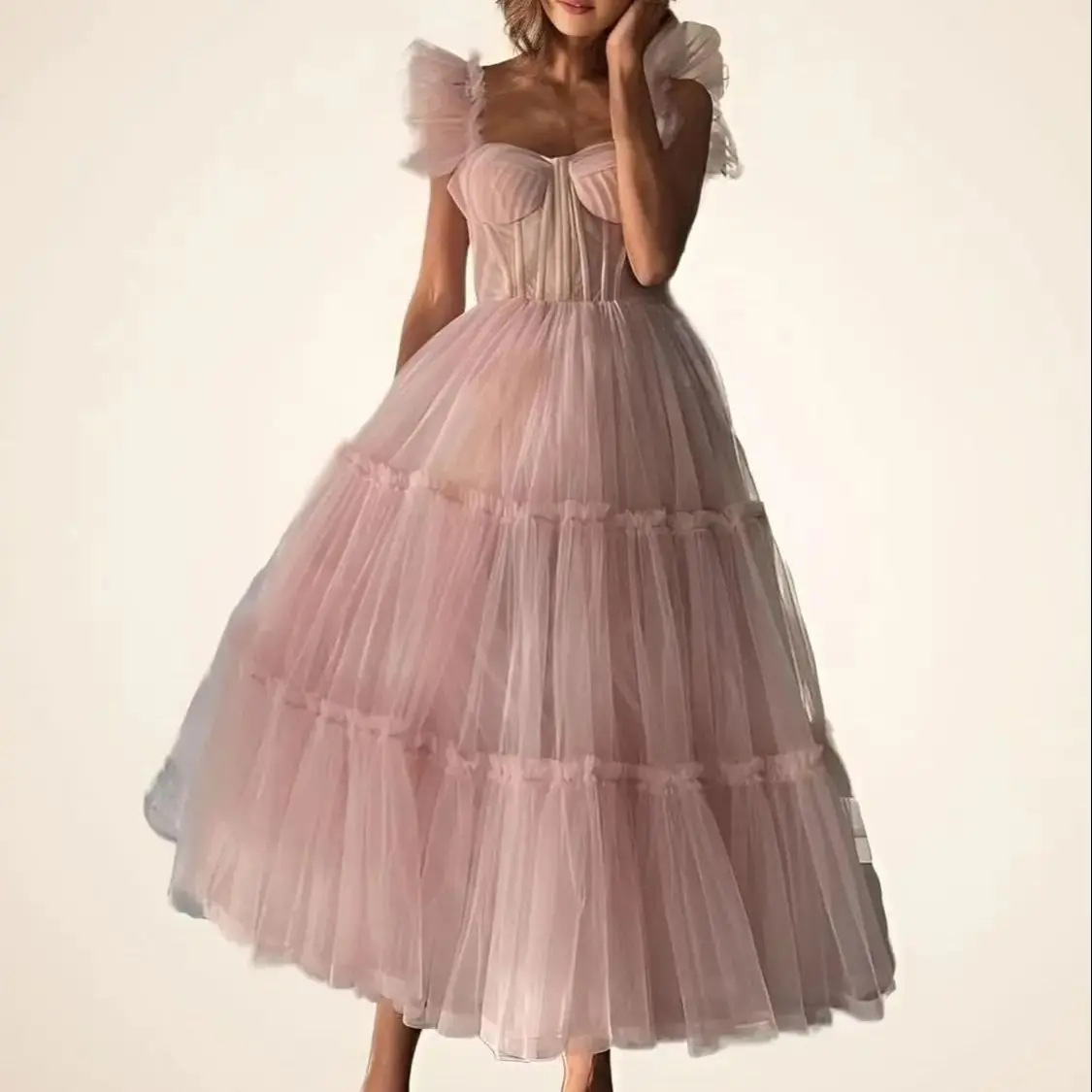 Beautiful Bead Sweetheart Tulle Dress for Women Tea Length A Line Cocktail Dresses Elegant Short Coset Prom Dresses for Teens