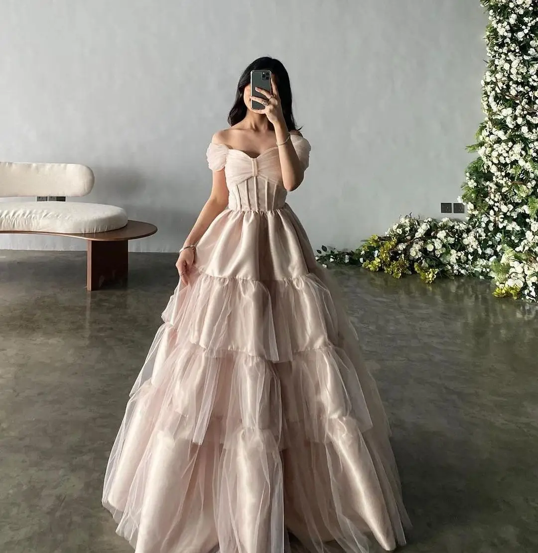 Romantic Prom Dresses 2024 Off-Shoulder A-Line Floor-Length Princess Customized Formal Occasion Dresses Vestidos De Graduación