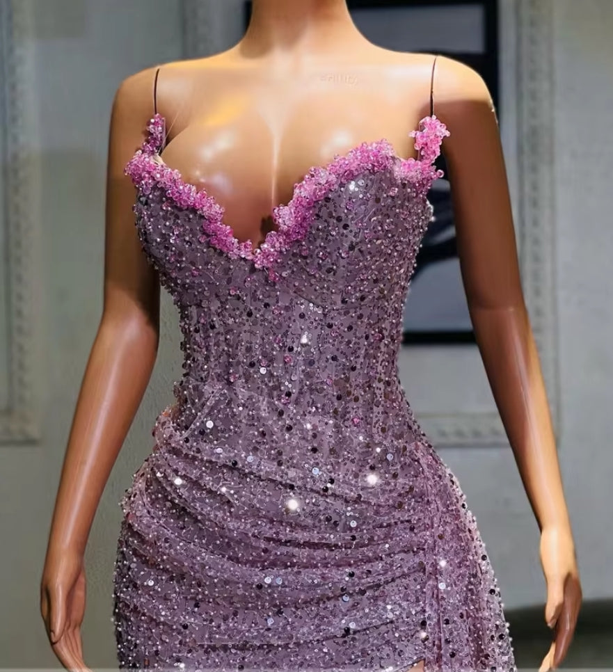 Light Purple Beaded Sweetheart High Split Aso Ebi Luxury Evening Dresses For Wedding 2024 Mermaid Prom Dresses Elegant Gowns