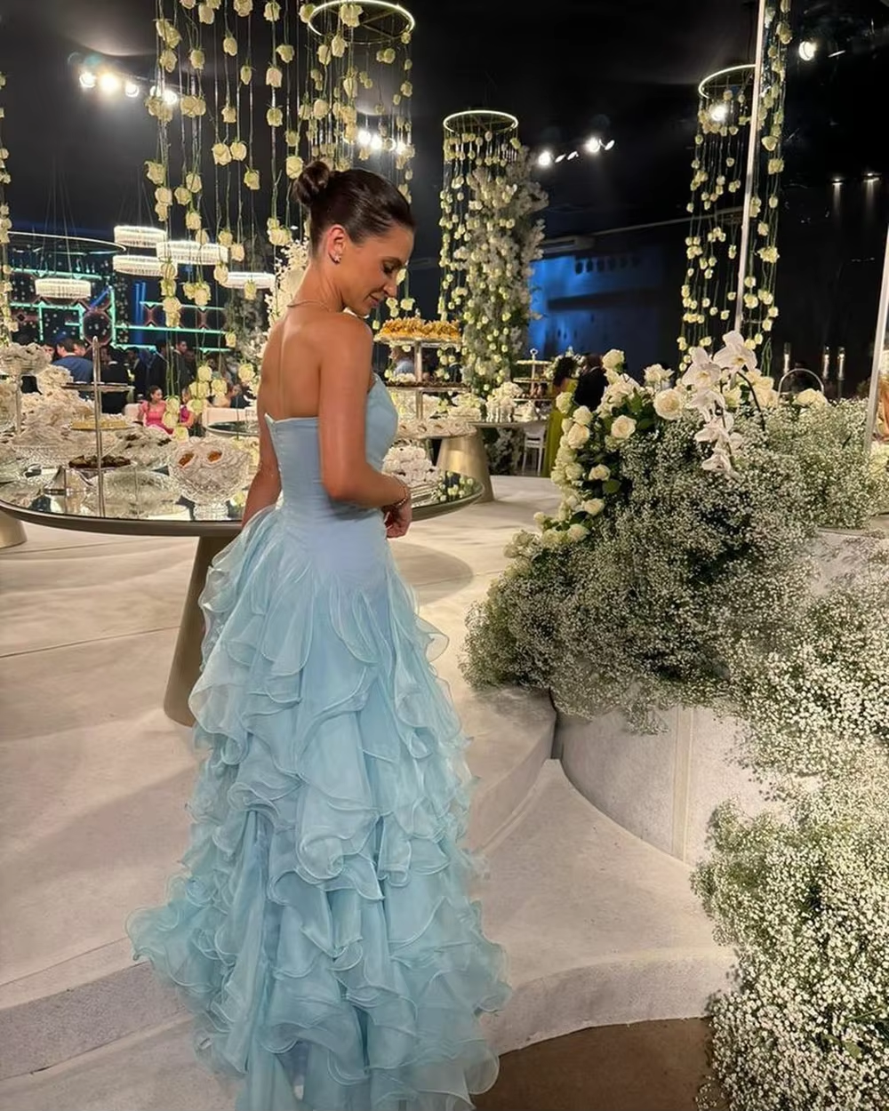 Sky Blue Evening Dresses Ruffles Wedding Guest Dress Engagement Brides Dress Customized Party Gown Special Occasions