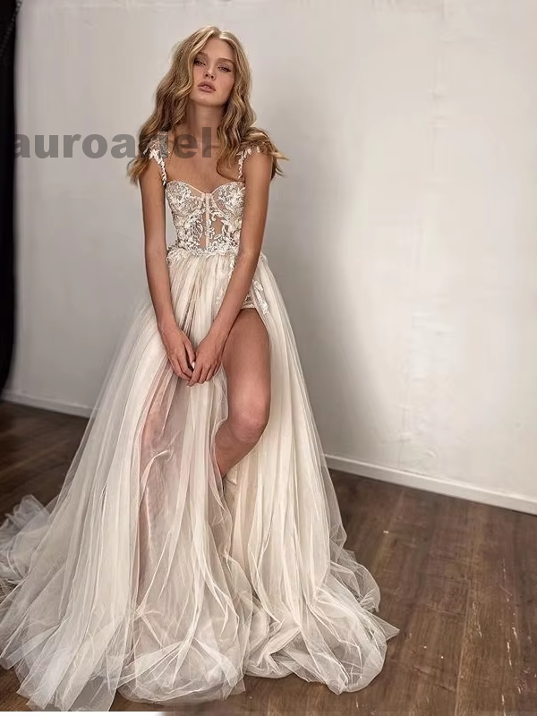 Spaghetti Straps Lace Applique Wedding Gowns