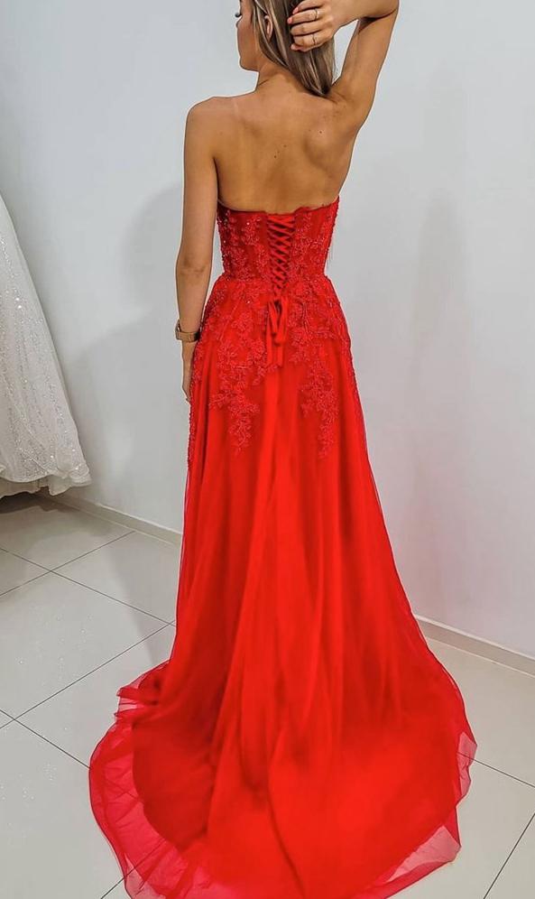 Strapless Tulle Long Prom Dresses with Appliques and Beading,Winter Formal Dresses