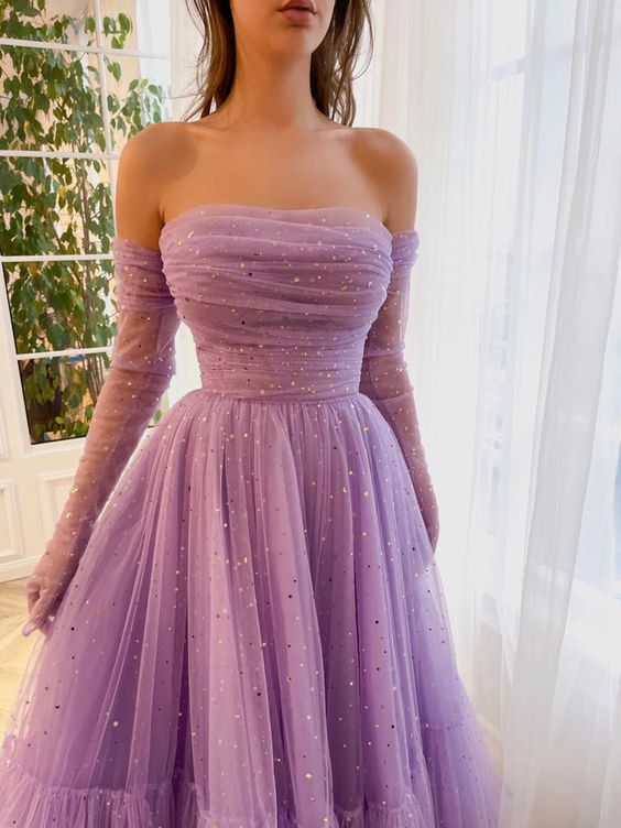 Lilac Midi Dress Formal Graduation Party Dress