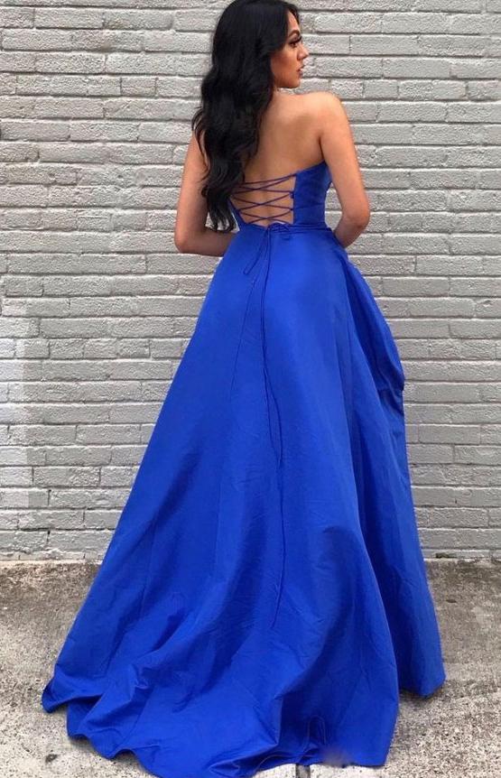 Strapless Sexy Long Prom Dresses with Slit,Winter Formal Dresses