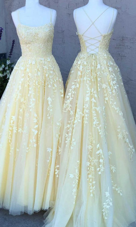 Light Yellow Prom Dresses Strings with Straps