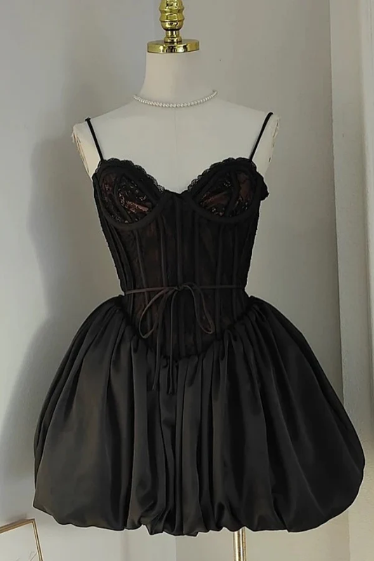 A-Line Strapless Spaghetti Straps Lace Detachable Shawl Homecoming Dress