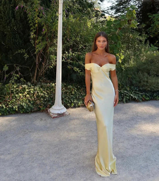 Yellow/blue fashionable simple mermaid strapless long satin Ball gown, prom dress, evening dress, party dress