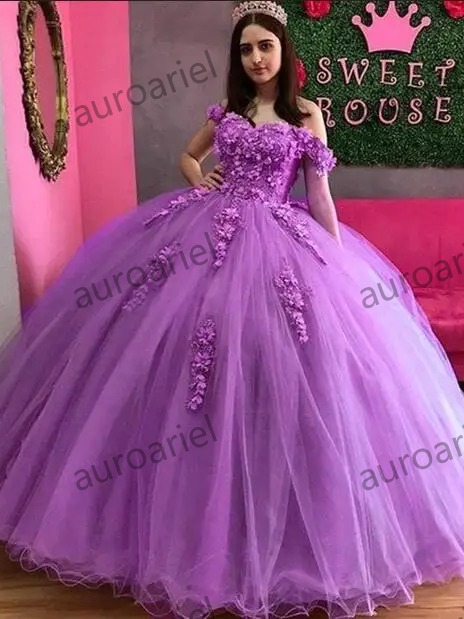 Sweetheart Tulle Ball Gown Quinceanera Dresses For 15 Party Fashion Off-Shoulder Appliques