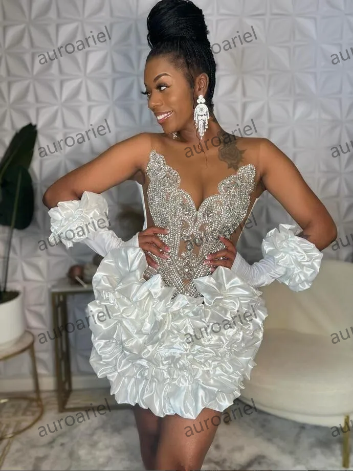 Little White Dress Sparkly Short Prom Homecoming Dresses for Black Girl