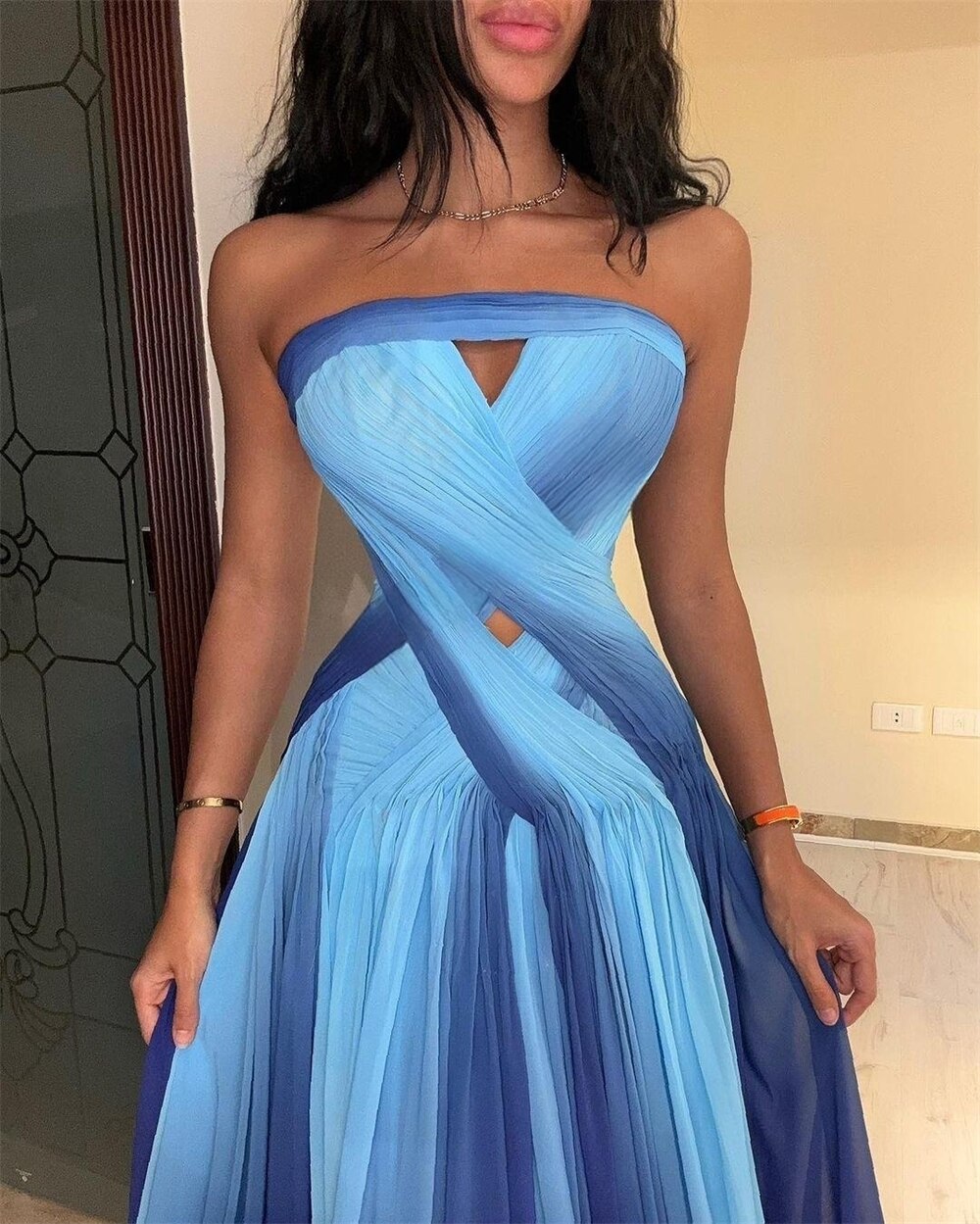 Prom Dresses Exquisite Strapless A-line Fold Draped Chiffon Occasion Evening Gown