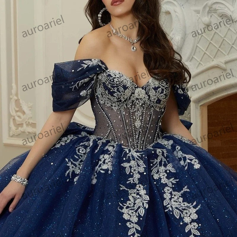 Navy Blue Ball Gown Quinceanera Dresses