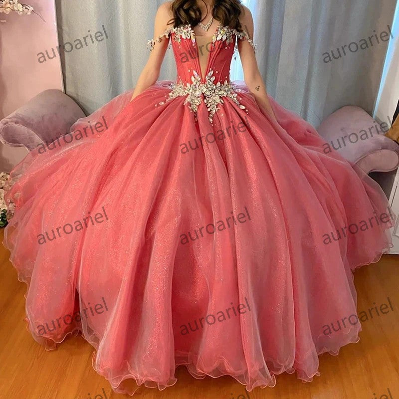 Glittering Crystals Quinceanera Dress Off-Shoulder Ball Gown