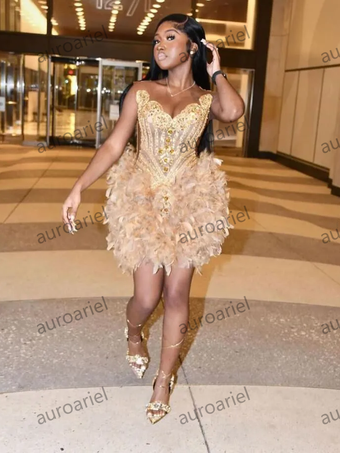 Gold Luxury Short Prom Homecoming Dresses for Black Girl