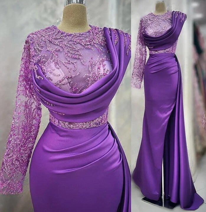 Arabic Style Mermaid Prom Dresses Lace High Split Evening Formal Party Second Reception Birthday Party Gowns