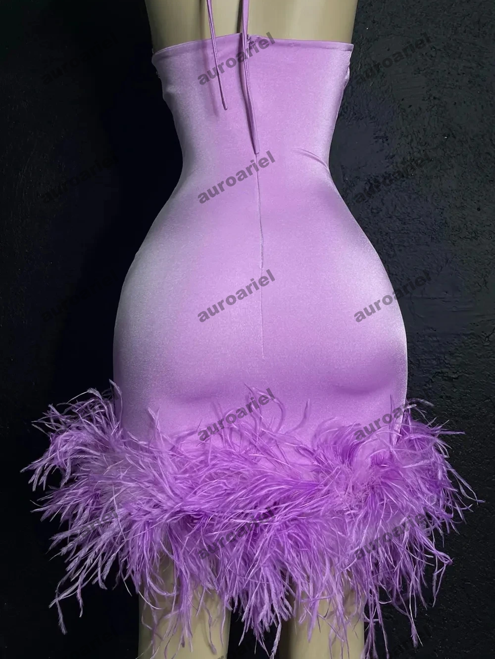 Purple Halter Feather Short Prom Dresses