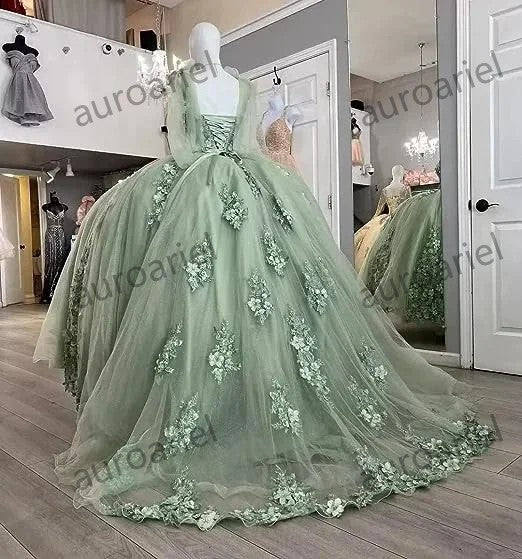 Sage Green Glitter Ball Gown Quinceanera Dresses