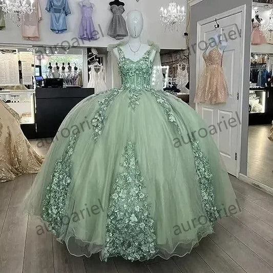 Sage Green Glitter Ball Gown Quinceanera Dresses