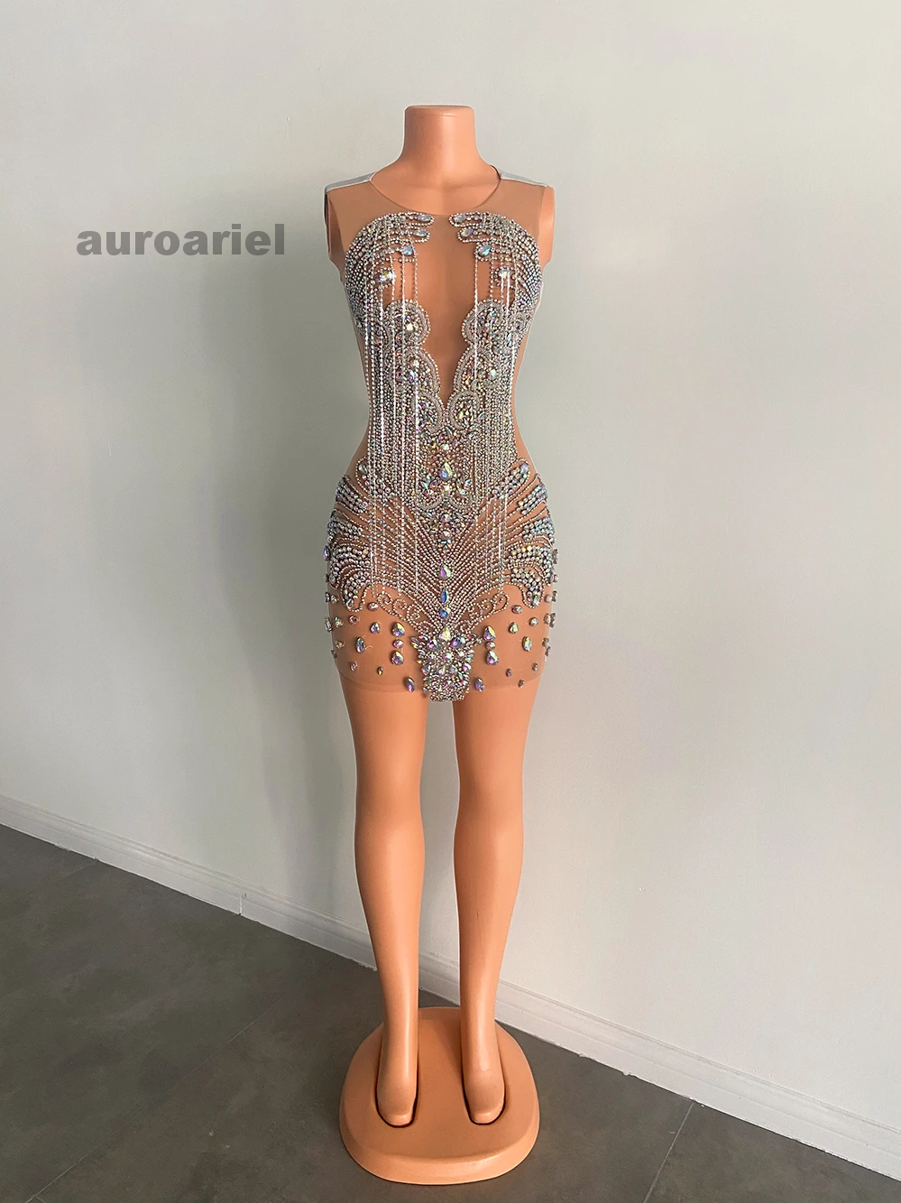 Luxury Beaded Crystals Silver African Women Cocktail Gowns