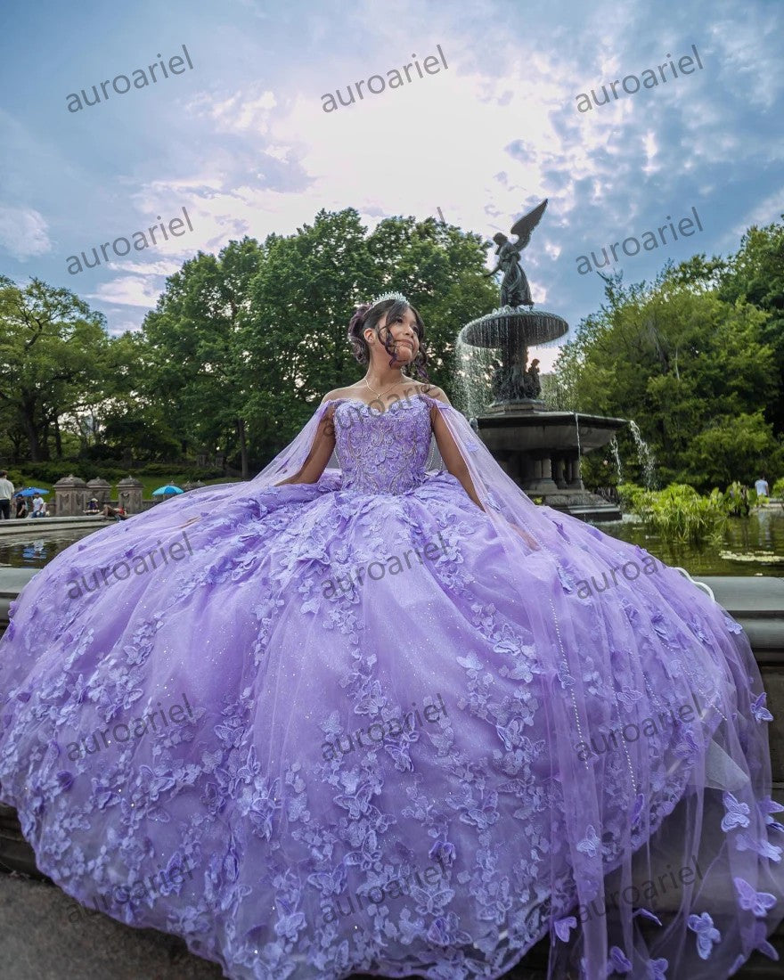 Sequin Beaded Flowers Appliques Sweet 16 Dress