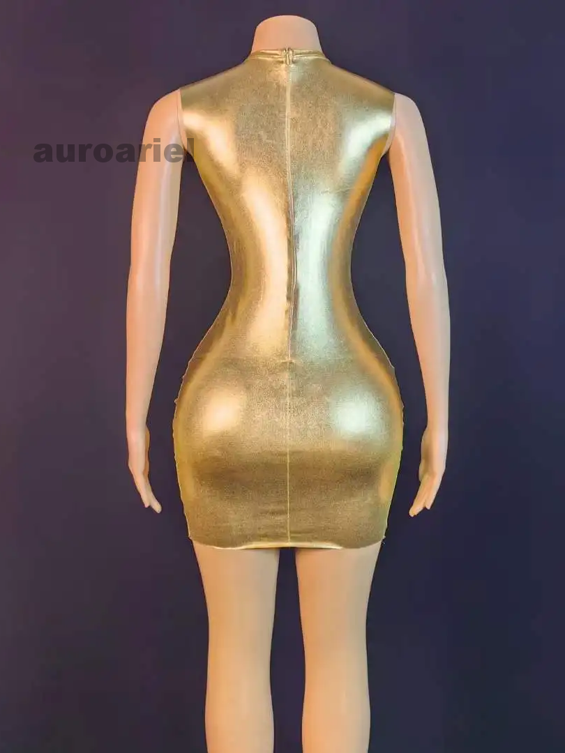 Gold Sparkly Rhinestone Sexy Short Dress