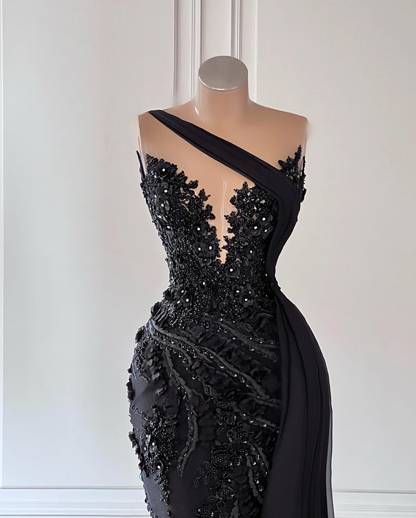 V-Neck Black Elegant Mermaid Prom Dress Sequined Lace Appliques Formal Evening Gowns Illusion Tulle Custom Made Vestido De Novia