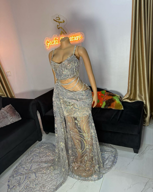 Shiny Silver Dress Mermaid Prom Dresses Long Formal Gown prom wedding dress