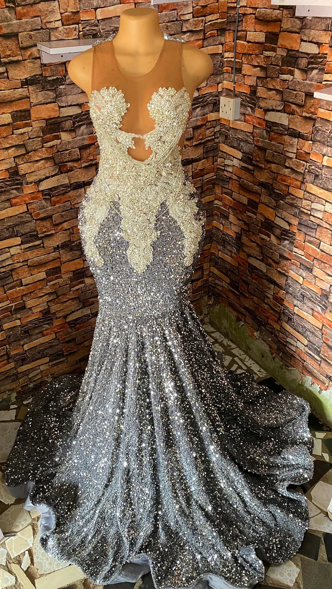 Gray sleeveless velvet sequins dress,prom mermaid dress,Long Reception dress,Prom dress,Wedding dress,African women dress,Crew neck dres