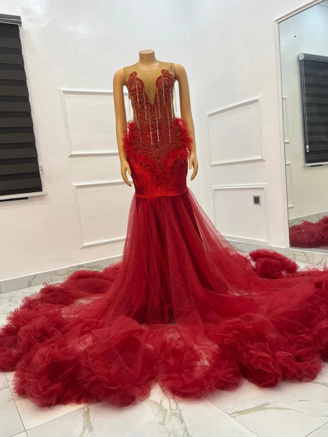 Red mermaid dress Birthday dress Prom dress Reception dress Wedding dress Engagement dress Floor length dress