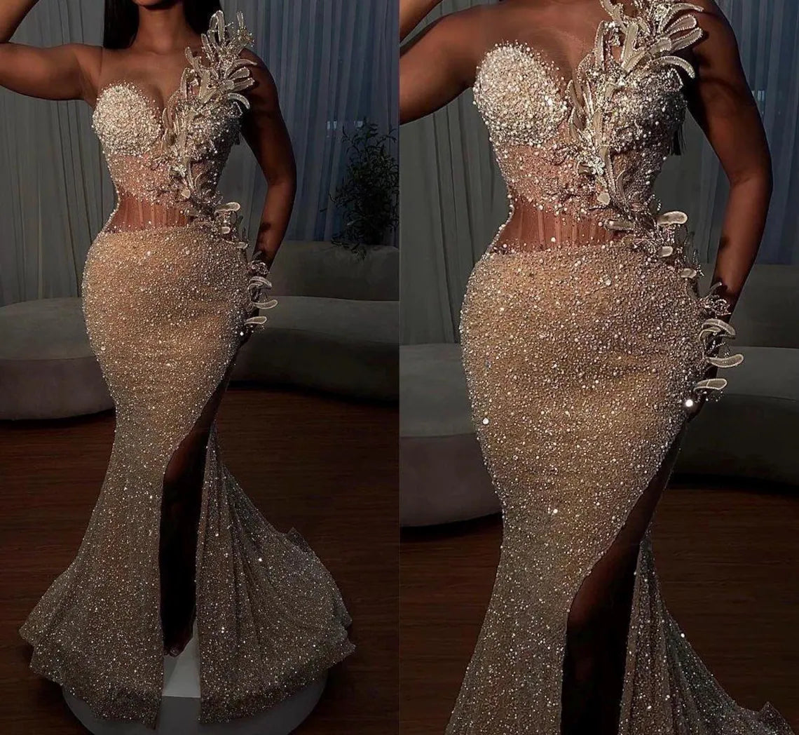 Gold lace dress, Corset dress, Prom dress, Pageant dress Homecoming dress, Wedding reception gown, Birthday gown, Party Aline gown with slit