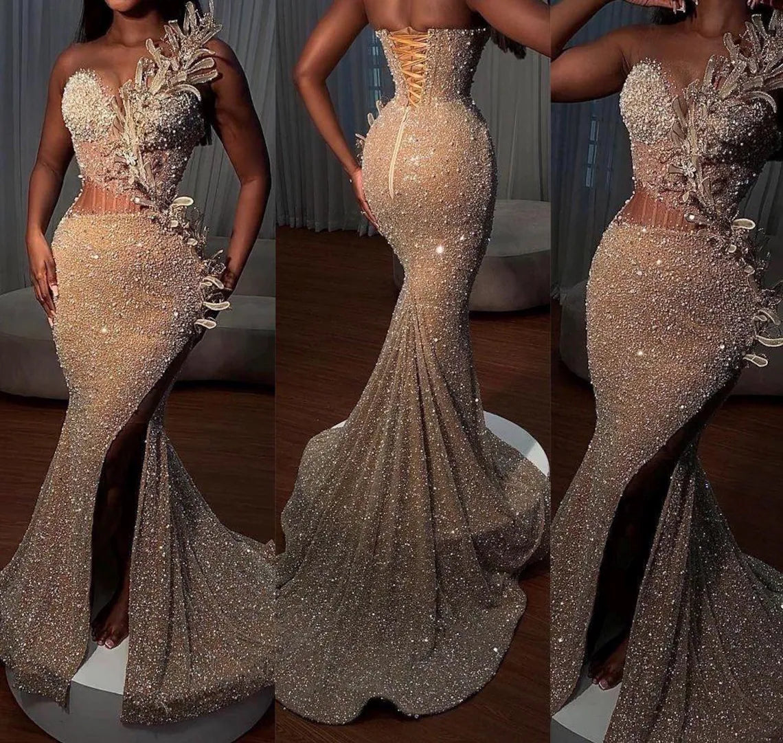 Gold lace dress, Corset dress, Prom dress, Pageant dress Homecoming dress, Wedding reception gown, Birthday gown, Party Aline gown with slit