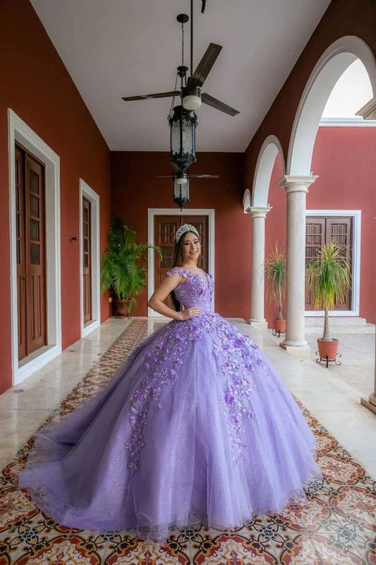 Princess Light Purple Quinceanera Dress Off Shoulder Lace Beaded Ball Gown New Arrival Sweet 16 Dresses Bridal Gown