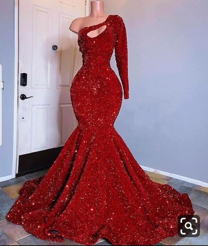 Red mermaid sequins prom dress,wedding reception gown, Christmas dress,shimmery dresses, bridal dresses, African women party dresses