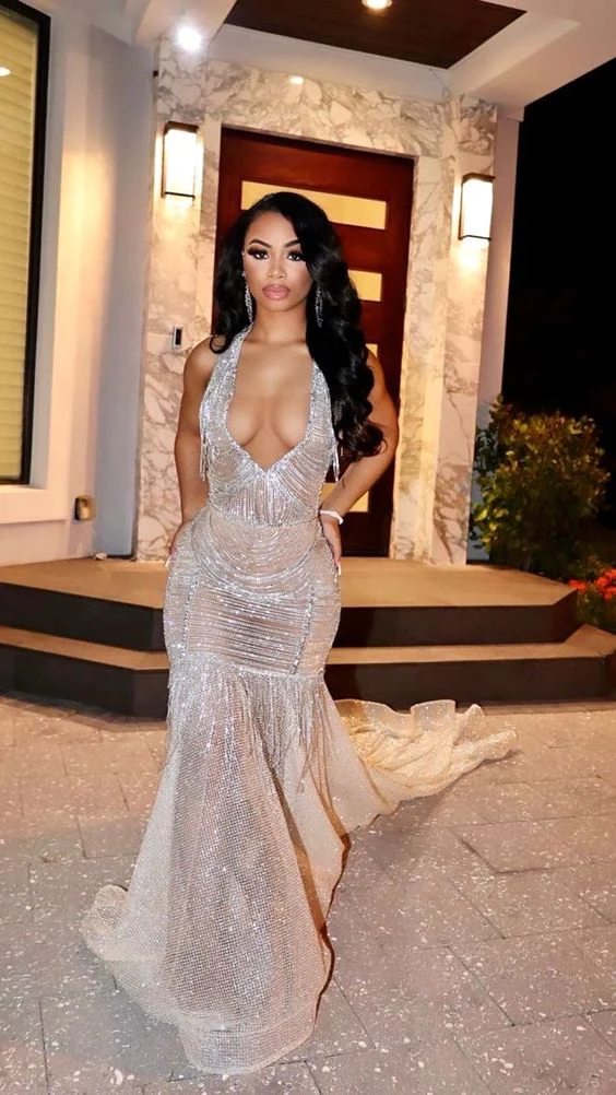 Shinning mermaid prom dress with train