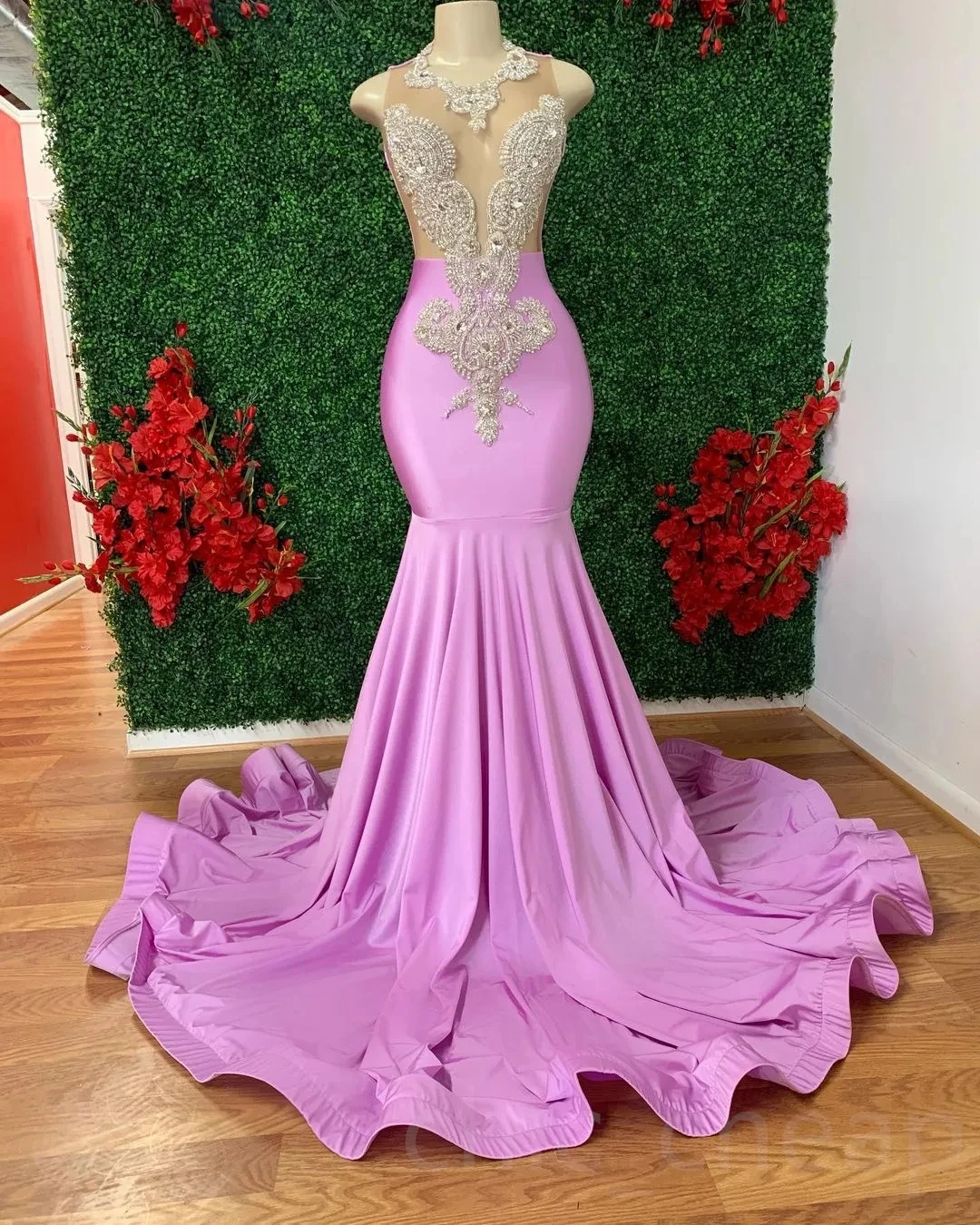 Lavender African American Prom Dresses Mermaid Sheer Beaded Backless Black Girls Nigeria Saudi Arabia Evening Dresses Gown